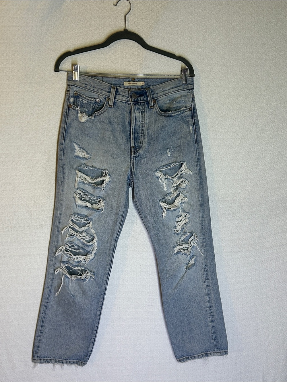 Levi's Light Blue Distressed Straight Jeans